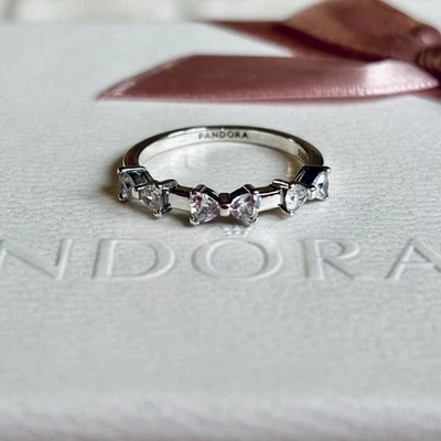 Pandora S925 ALE - Bow Hearts CZ Station Ring - Size 58 - Image 1 of 4