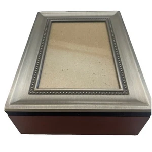 Wooden Jewelry/ Trinket Box With Silver Color Frame Detail/Picture Frame - Picture 1 of 19