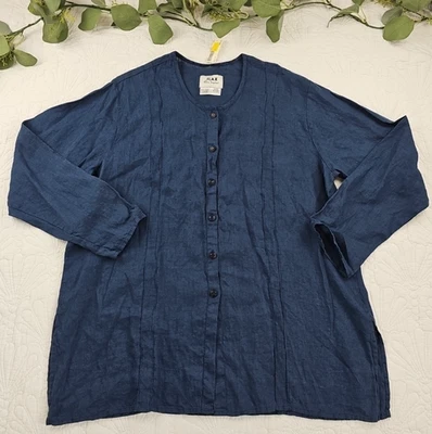 Cárdigan abotonado 100 % lino azul lino Jenne Englehart talla L nuevo con etiquetas Foto 1 de 4