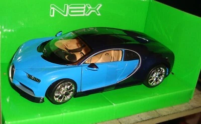 BUGATTI CHIRON CLASSIC CAR - 2017 - BLUE  - 1:24 - BOXED - NEX MODELS - Image 1 of 3