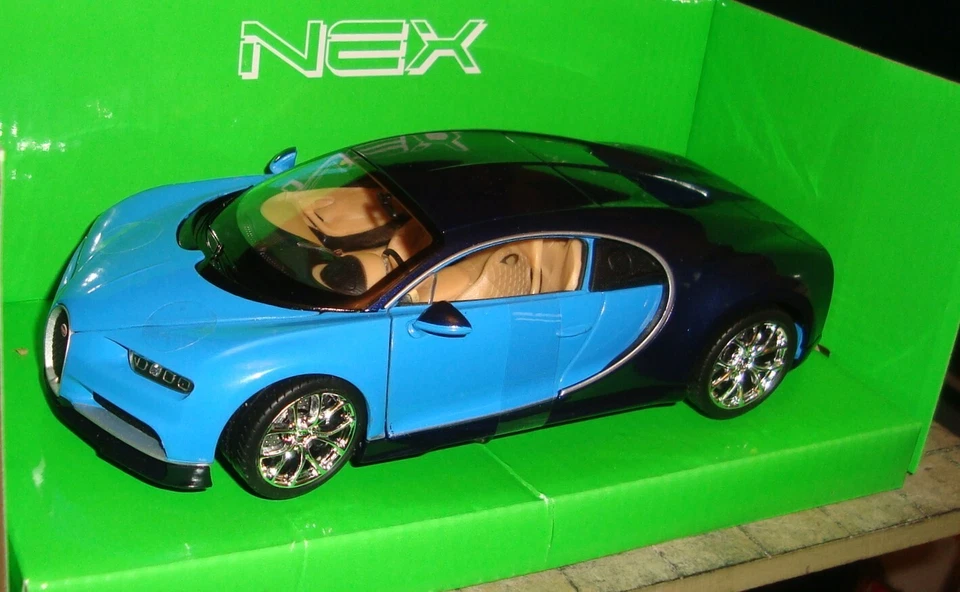 BUGATTI CHIRON CLASSIC CAR - 2017 - BLUE  - 1:24 - BOXED - NEX MODELS - Image 1 of 3