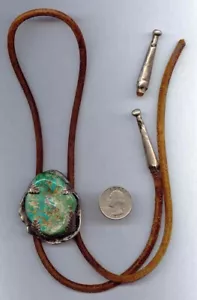 Antique Large Navajo Turquoise & Silver Bolo Tie, VERY OLD - Picture 1 of 4