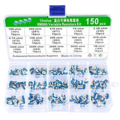 150PCS Potentiometer Adjustable Resistor Kit Boxed RM065 1K 10K 20K 47K 100K 1M - Bild 1 von 4