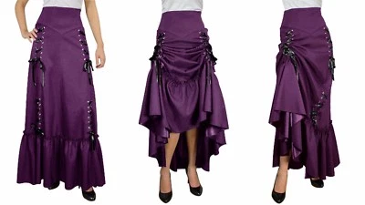 Jupe Renaissance À Lacets Trois Voies Violet Gothique Victorien Steampunk Punk - Photo 1/4