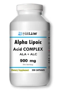 ALA+ALC Complex 900mg Alpha Lipoic Acid Acetyle L-Carnitine BIG BOTTLE 200 Caps - Picture 1 of 3