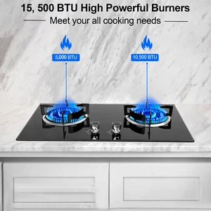 2 Burner Gas Stove Tempered Glass Gas Stove, Dual Burner Propane Stove - Picture 1 of 13