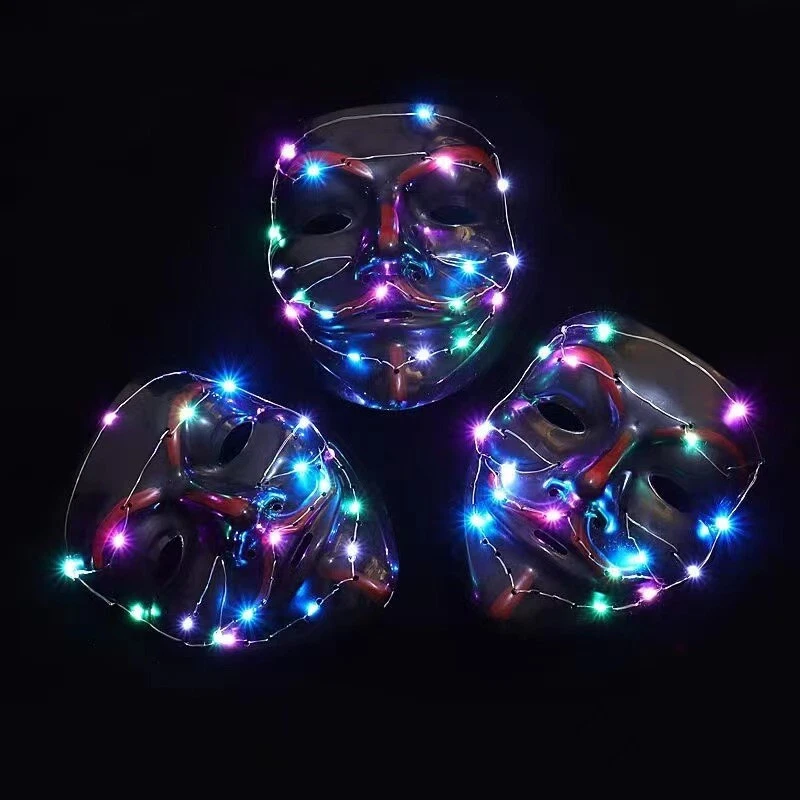 Máscara de hacker con luz LED de V for Vendetta anónima EDC accesorios de disfraz de club nocturno Foto 1 de 4