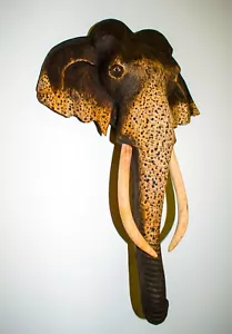 Scultura elefante selvatico naturale intagliato a mano asiatico 100% 14" (decorazione da appendere a parete) - Foto 1 di 10