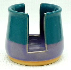 Studio Pottery Napkin Sponge Holder Teal Lavender Ceramic Kitchen Letter Storage - Picture 1 of 10