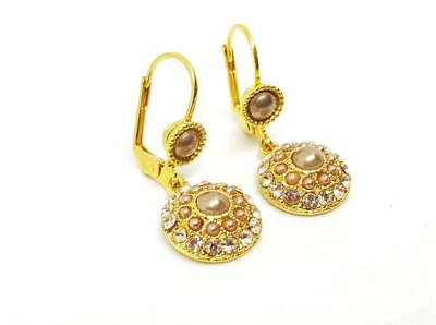 Pendientes Preciosos Cristales Michal NEGRIN Flores Hechos en Israel Tono Dorado Foto 1 de 4