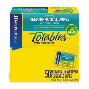 Preparation H Totables Hemorrhoid Relief 50 Individually Wrapped Flushable Wipes - Picture 1 of 11