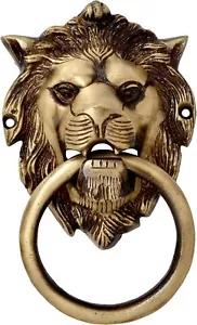 Lion Mouth Antique Victorian Ring Door Knocker, Single Piece Brass, Size- 5.5 in - Picture 1 of 3