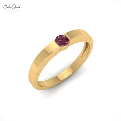 Anillo de regalo de boda de oro macizo de 14 k hecho a mano granate rodolita natural de 0,15 quilates Foto 1 de 4