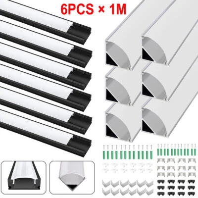 6 Pack LED Aluminium Channel Profile 3.3ft Extrusion Diffuser Strip Lights Cover