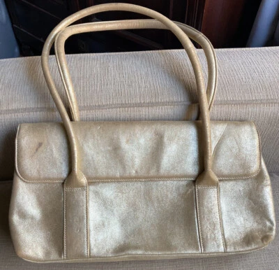 Genuino Donald J Pliner Metálico Platino Dorado Bolso de Hombro Cartera Alta Costura Italia Foto 1 de 4
