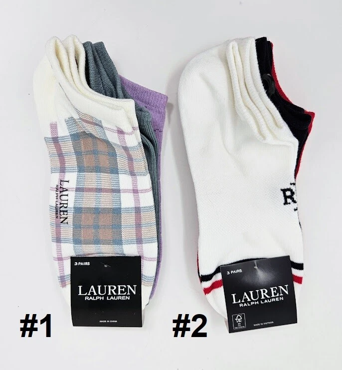 Lauren Ralph Lauren женщин клетку или твердого 3 упаковки носки, 9-11, подходит обувь 4-10,5 - Изображение 1 из 1