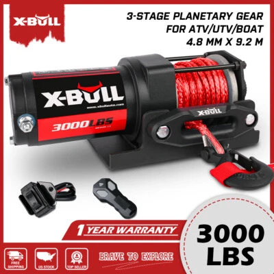X-BULL Electric 3000LBS Winch 12V Synthetic Rope ATV UTV Winch Off Road Boat Foto 1 de 4