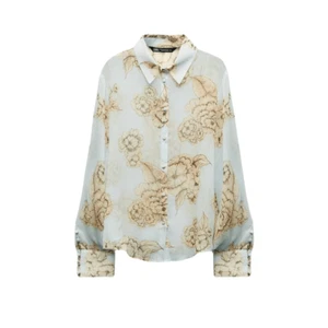 Blusa ZARA verde menta floreale trasparente bottoni davanti taglia small nuova con etichetta - Foto 1 di 7