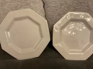 2 Independence Ironstone Dinner Plates 10 3/4" White Octagonal Castleton EUC! - Picture 1 of 22