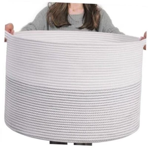 XXXLarge Cotton Rope Basket 21.7" x 21.7" x 13.8" Woven Baby Laundry White - Picture 1 of 7
