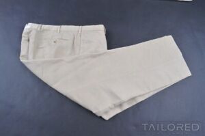 INCOTEX Beige Linen Cotton Flat Front Luxury Khaki Chino Pants Trousers - 38