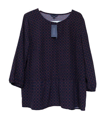 Blusa Tommy Hilfiger Mujer Gasa XL Rojo/Azul Marino Estampado Manga Campana Volantes  Foto 1 de 4