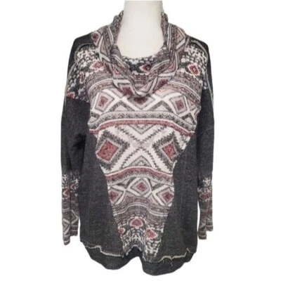 Maurices Womens Aztec Print Cowl Neck Sweater Plus 1x - Image 1 of 4