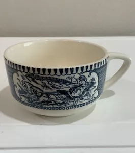 Vintage Blue Currier & Ives Kaffee Tee Tasse Becher blau Stern der Straße Pferd & Buggy - Bild 1 von 6