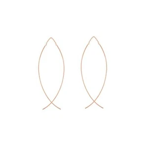 Curved Wire Threader Earrings Real 14k Rose Gold - Picture 1 of 2