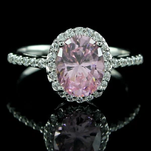 2.30 Ct Oval Cut Pk Sapphire And Simulated 14K White Gold Plated Engagement Rg - Picture 1 of 6