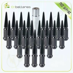 24 PC Spike Black Steel Lug Nuts 14x1.5 For Chevrolet Tahoe Silverado 4.5" Tall - Picture 1 of 10