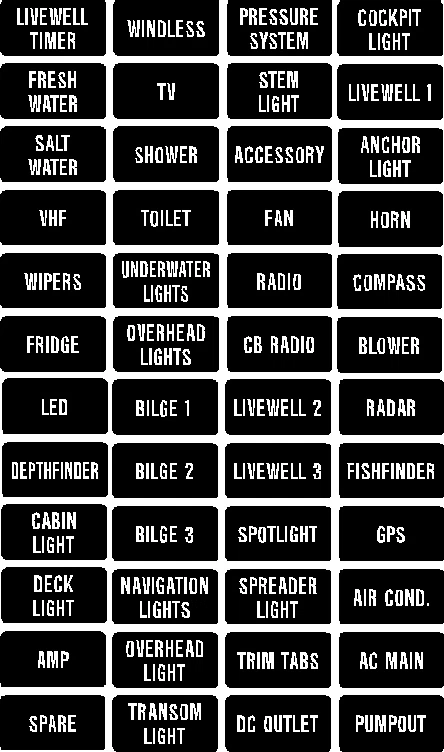 Boat Instrument Panel decals switch Labels fuse description 48 piece set marine - Image 1 of 1