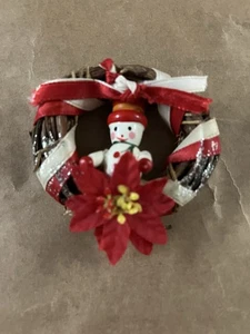 Vintage Kranz mit Holz Schneemann & Weihnachtsstern Ornament 3" - Bild 1 von 1