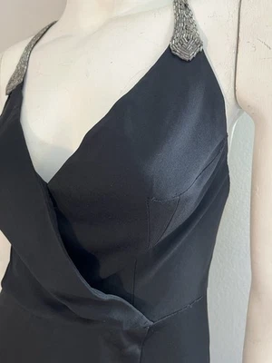 Vestido Lillie Rubin Vintage Hecho en Unión Negro Poli Jersey Correa de Cuentas Talla 6 Foto 1 de 4