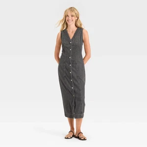 Women's Denim Button-Down Ankle Dress - Universal Thread Medium Wash 00 - Picture 1 of 8