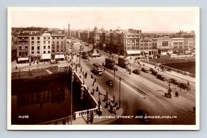 RPPC O'Connel Street Bridge Double Decker Busses R1398 Dublin Ireland Postcard - Picture 1 of 4