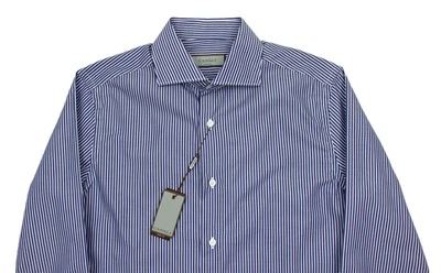 Camisa de Vestir Canali Para Hombre 15 38 Azul Blanco Rayas Calce Ajustado Hecha en Italia Algodón Foto 1 de 4
