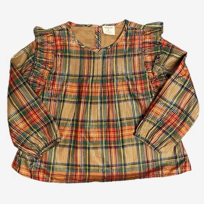 Crewcuts girls NWT ruffle-shoulder top in camel tartan preppy holiday party S - Image 1 of 4