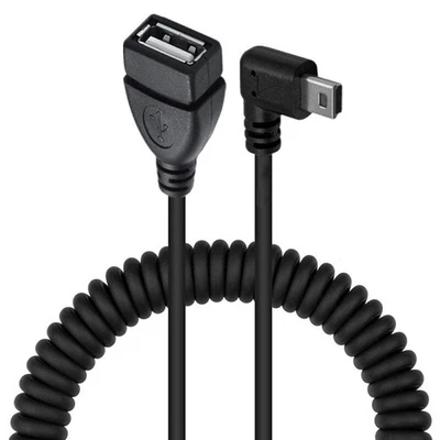 Mini USB 5Pin OTG Coiled Extension Cable Right Angle Male to USB-A Female 2.0 - Image 1 of 3