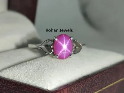 Pink Star Sapphire Ring Pink Lindy Star 925 Silver Lab Created Handmade Ring - Image 1 of 4