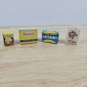 Lot boîtes alimentaires et sac shopping Noël miniatures maison de poupée vintage - Photo 1/10