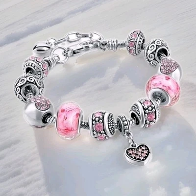 Charm Pulsera 11 Dijes Cuentas Colores Rosa Europeo, ¡Envío Gratis! ¡Nuevo! Foto 1 de 4