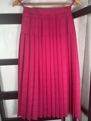 Vintage Jaeger Fuchsia Wool Blend Pleated Midi Skirt, Size 24" Waist, Worn? - Image 1 of 4