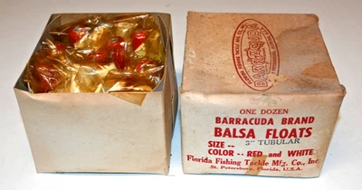 Vintage Dealer Box of One Dozen Barracuda Balsa Tubular Floats Size 3" NOS - Image 1 of 4