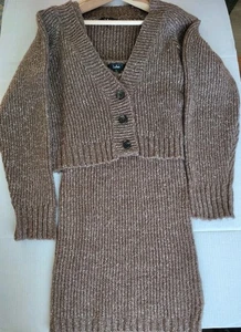 Lulus Large Brown Mocha Knit Ribbed Sweetheart Neck Sweater Dress Set - Picture 1 of 9