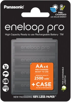 PANASONIC ENELOOP PRO 4 Mignon Eneloop PRO AKKU NiMH Typ AA BK3HCDE mind 2500mAh Made in Japan mit BOX