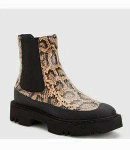 $550 AQUATALIA HOLLY Caramel Snake Print Waterproof Chelsea Ankle Boots SZ 8.5 - Picture 1 of 9