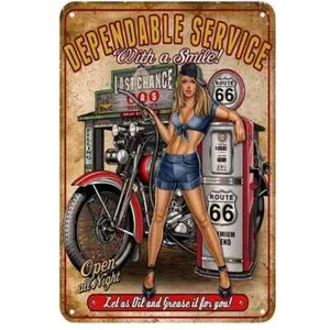 8 x 12 inches Tin Metal Sign Sexy Pin Up Lady Biker Route 66 Wall Decoration - Picture 1 of 3