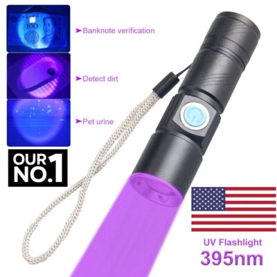 Linterna UV recargable 395 EE. UU. Linterna luz ultravioleta luz negra LÁMPARA Foto 1 de 4