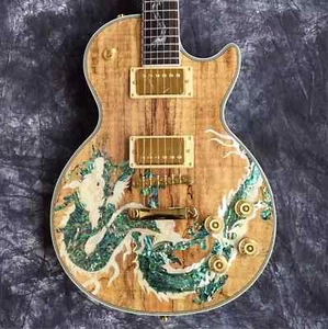 Factory LP Electric Guitar Brown Abalon Dragon Inlay Fixed Bridge H-H Pickups - Picture 1 of 9